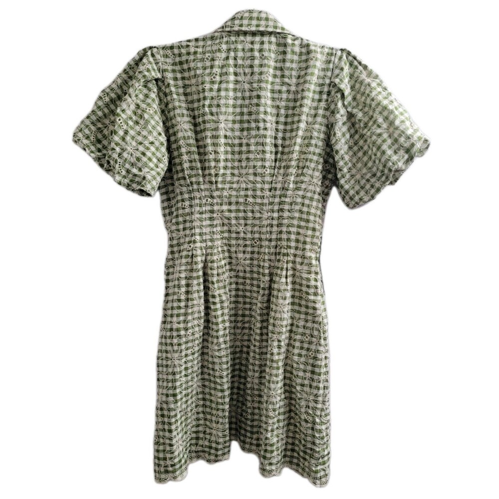 NWT Tuckernuck Delaney Green Gingham Embroidered Mini Dress Puff Sleeve Sz Small - Picture 11 of 11